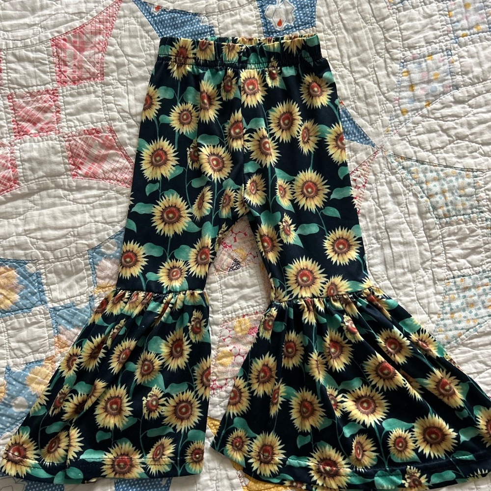 Sunflower Print Kids Flared Bottoms